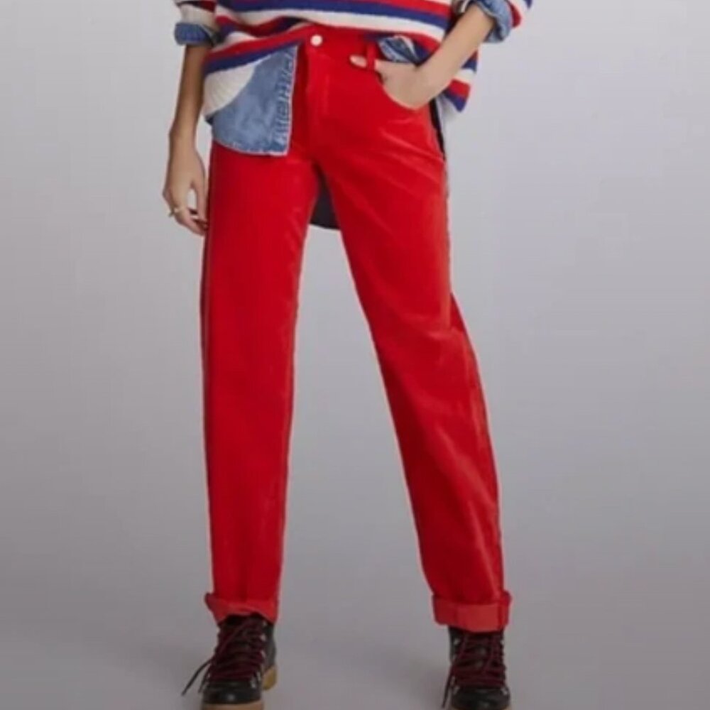 Anthropologie Maeve Size 32P Curved Corduroy Pants in‎ Red